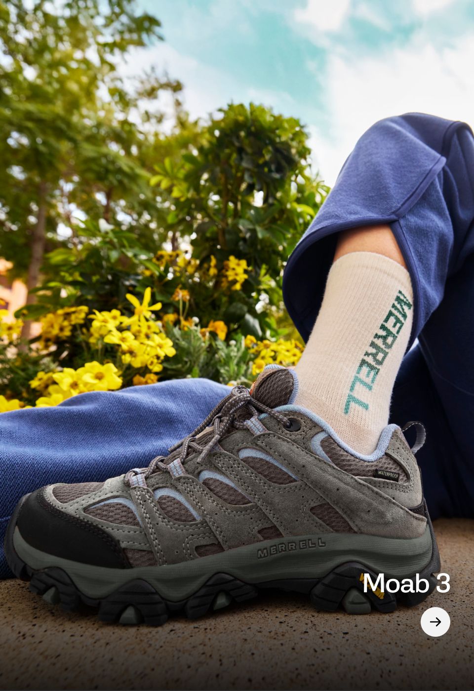 A closeup of Merrell Moab 3 shoes.